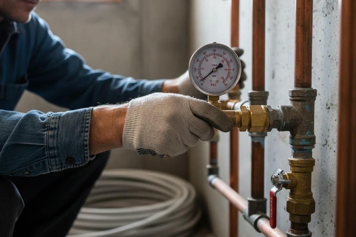 Pressure testing a repaired line during Water Line Repair in Coloma